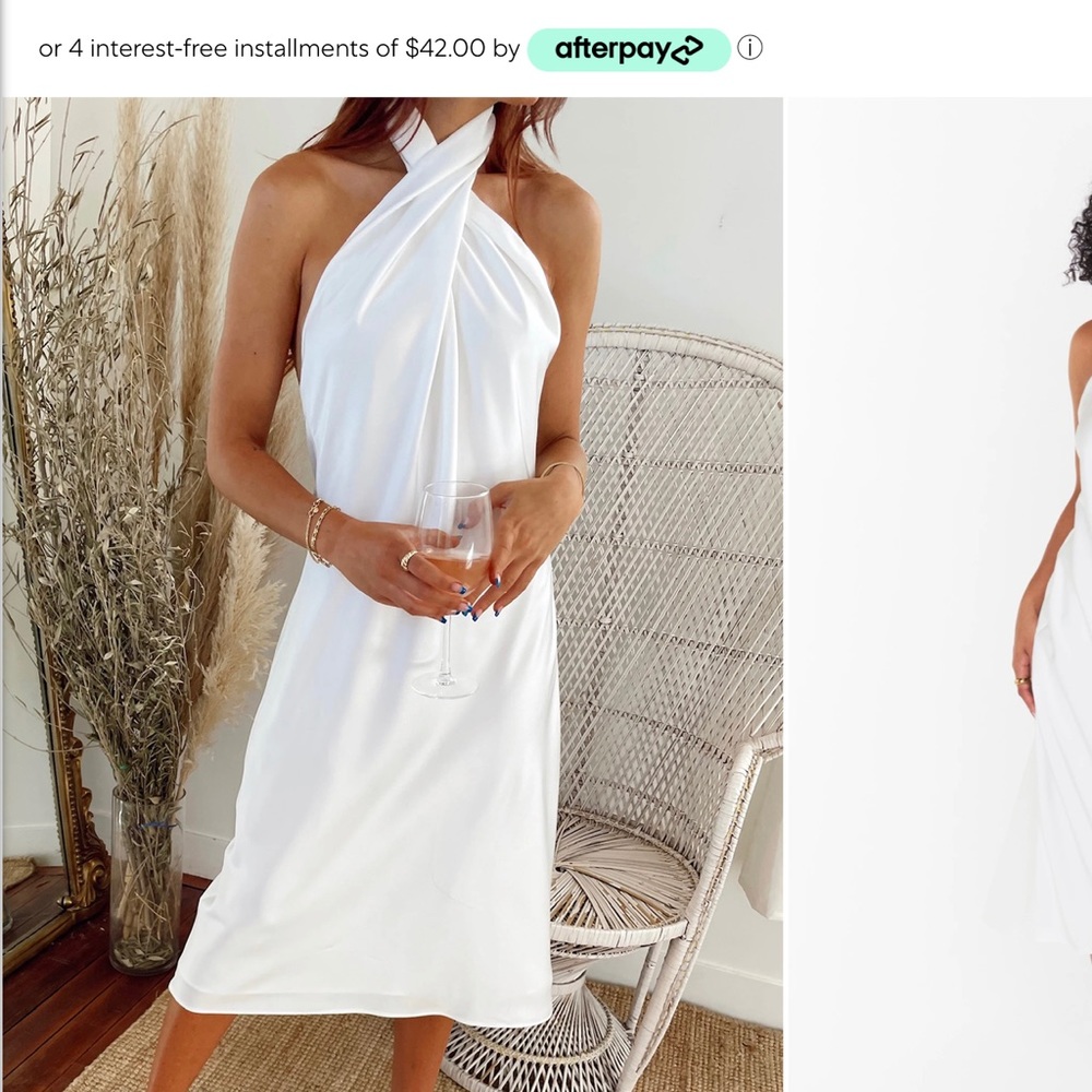 Show me your Mumu Ivory Luxe satin halter midi dress- never worn, still has tag